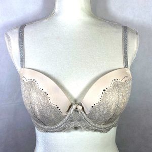 Victoria Secret Dream Angels Silver/Cream Rhinestone and Lace Detail Demi Bra